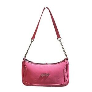 Ed Hardy Pink Studded Faux Leather Shoulder Bag Y2K Trendy Chic